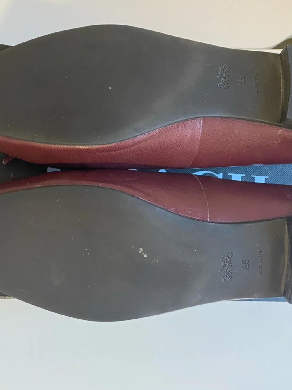 Coach Women's Burgundy Leather Pointed-toe Ballet Flats with Bow Accent - Picture 7 of 11